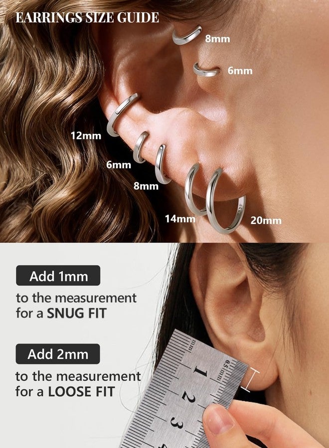 Silvora 8mm Hoop Earrings Small Huggie Hoop Earrings Silver Hoops Earrings for Women Hypoallergenic Lightweight Cartilage Earring - Image 3